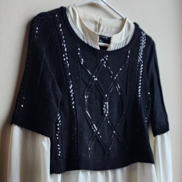 White House Black Market Sequin Layered Sweater Over Cream Blouse Size Small - Picture 2 of 14